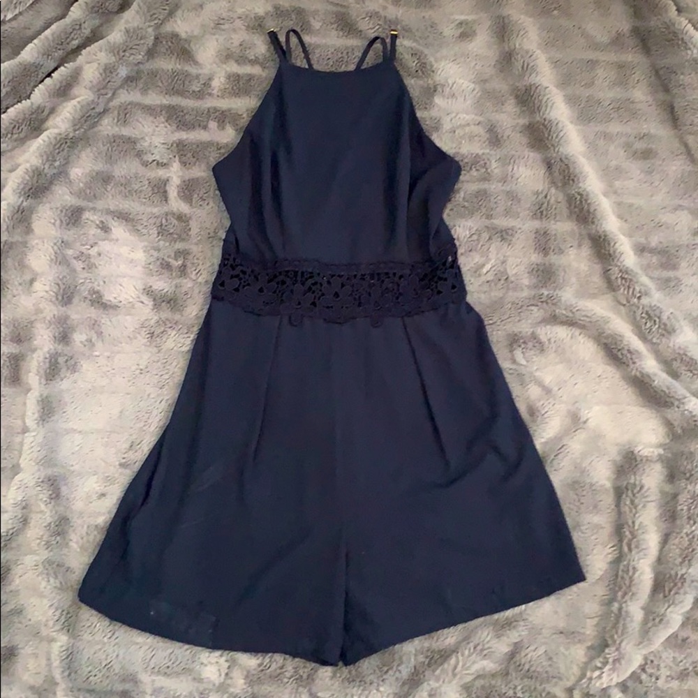Navy blue lace accent romper